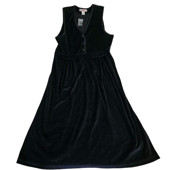 Vintage NOS 90s FADS Black SOFT Velour Satin Sleeveless Romper Jumper Dress M 8 - Picture 2 of 6